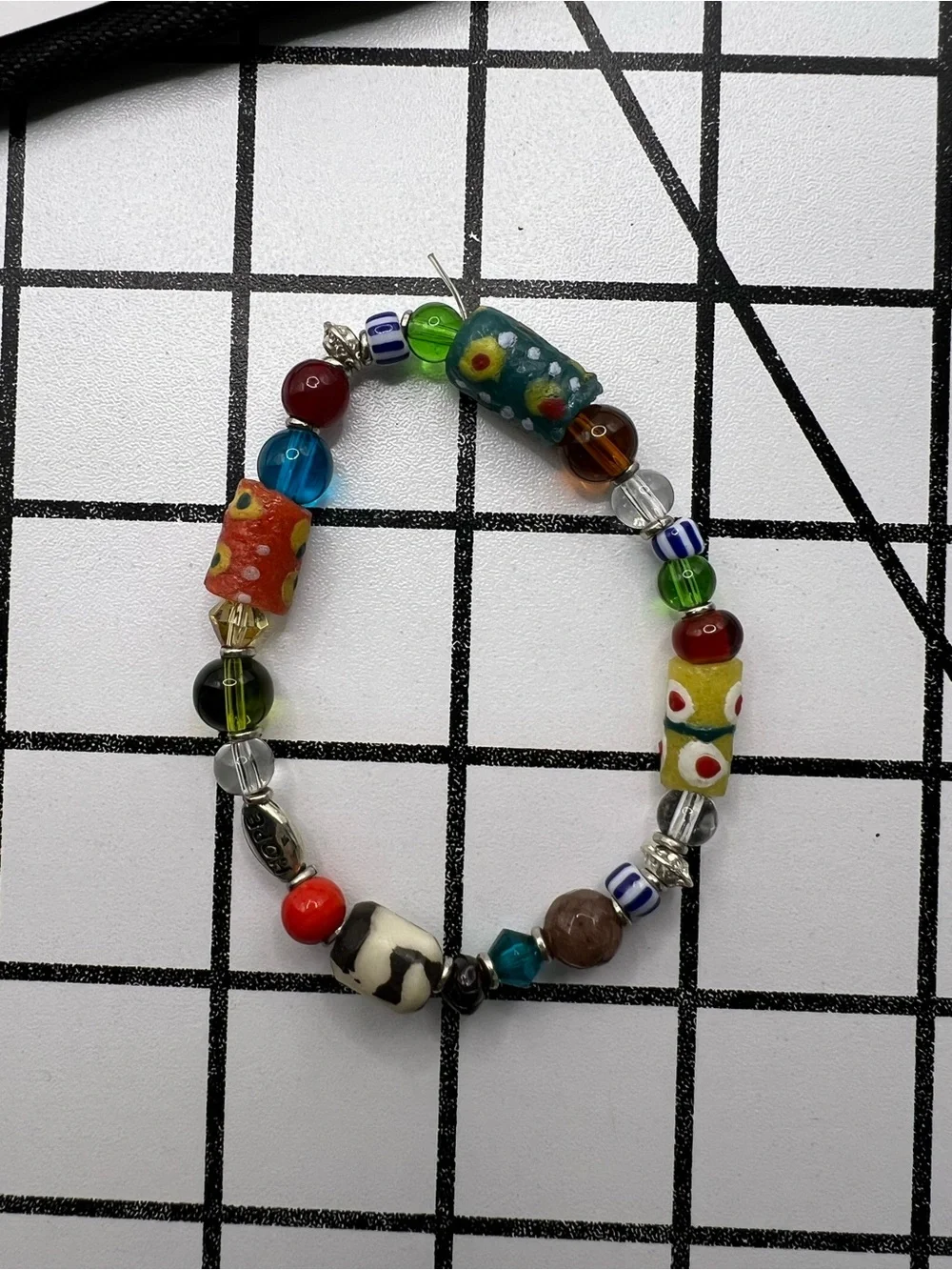 Vintage African Glass Trade Bead Stretch Bracelet - Multicolor Boho Hope